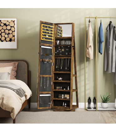 HOMCOM Jewelry Cabinet Full Length Mirror Swivel Lockable Jewelry Organiser