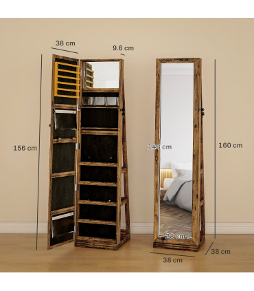 HOMCOM Jewelry Cabinet Full Length Mirror Swivel Lockable Jewelry Organiser