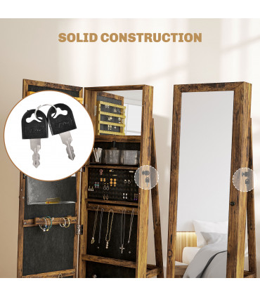 HOMCOM Jewelry Cabinet Full Length Mirror Swivel Lockable Jewelry Organiser
