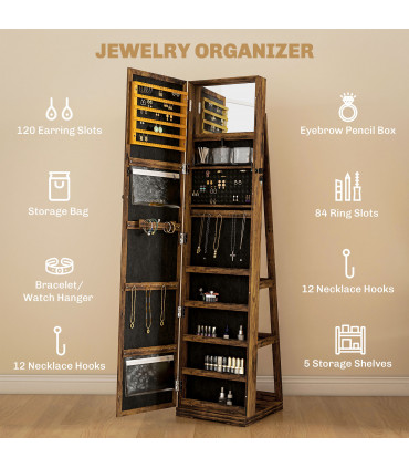 HOMCOM Jewelry Cabinet Full Length Mirror Swivel Lockable Jewelry Organiser