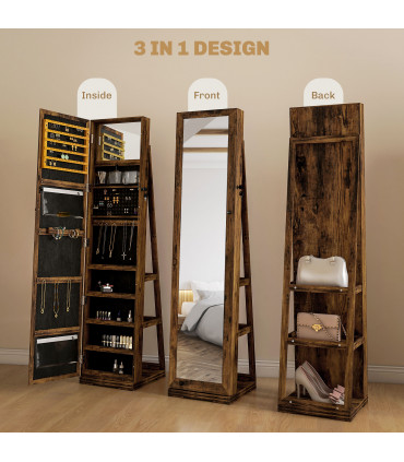 HOMCOM Jewelry Cabinet Full Length Mirror Swivel Lockable Jewelry Organiser