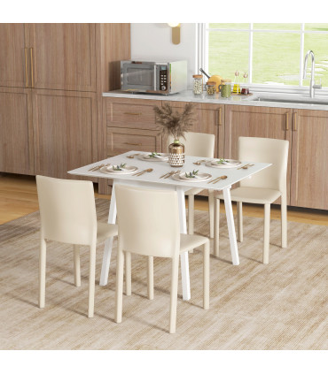 Extendable Kitchen Table for 2-4, Folding Drop Leaf Dining Table, White