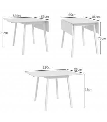 Extendable Kitchen Table for 2-4, Folding Drop Leaf Dining Table, White