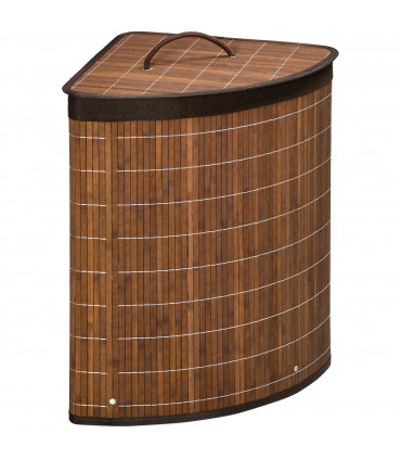 HOMCOM 55L Bamboo Corner Laundry Hamper Bamboo Laundry Basket Brown