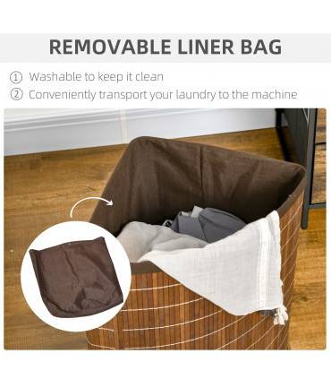 HOMCOM 55L Bamboo Corner Laundry Hamper Bamboo Laundry Basket Brown