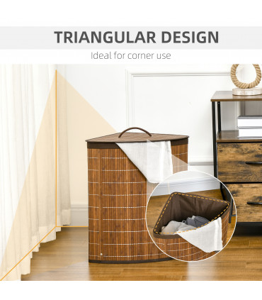 HOMCOM 55L Bamboo Corner Laundry Hamper Bamboo Laundry Basket Brown