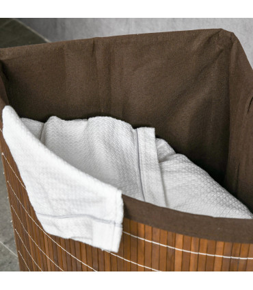 HOMCOM 55L Bamboo Corner Laundry Hamper Bamboo Laundry Basket Brown