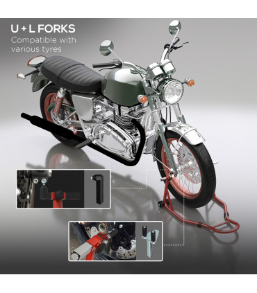 Homcom Rear Motorcycle Paddock Stand with U&L Shaped Adapters, Red