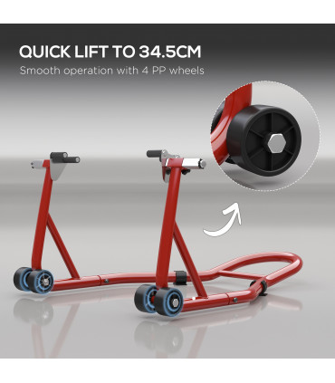 Homcom Rear Motorcycle Paddock Stand with U&L Shaped Adapters, Red