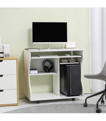 HOMCOM Computer Table Study Desk with Sliding Keyboard Tray, White