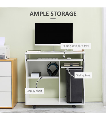 HOMCOM Computer Table Study Desk with Sliding Keyboard Tray, White