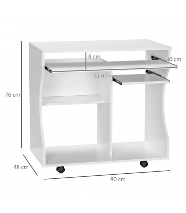 HOMCOM Computer Table Study Desk with Sliding Keyboard Tray, White