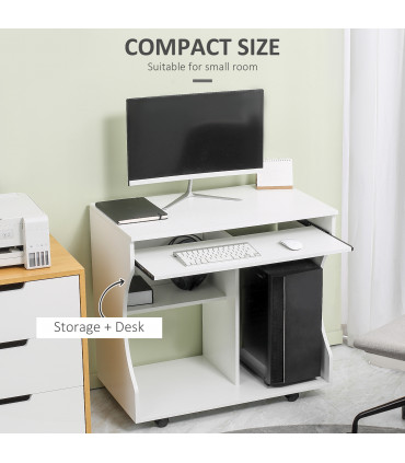 HOMCOM Computer Table Study Desk with Sliding Keyboard Tray, White
