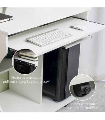 HOMCOM Computer Table Study Desk with Sliding Keyboard Tray, White