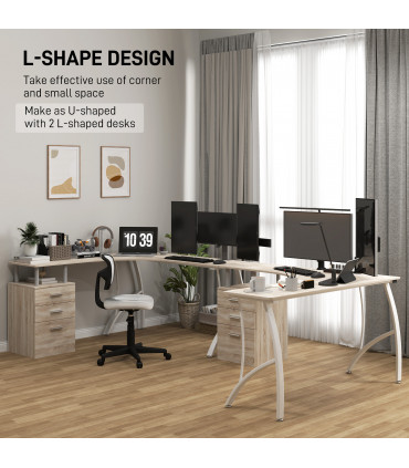 HOMCOM L-Shaped Corner PC Desk Table w/ Drawer Home Office Workstation, Oak