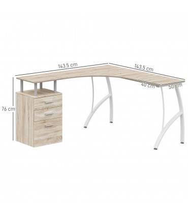 HOMCOM L-Shaped Corner PC Desk Table w/ Drawer Home Office Workstation, Oak