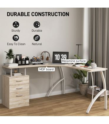 HOMCOM L-Shaped Corner PC Desk Table w/ Drawer Home Office Workstation, Oak
