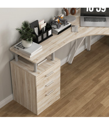 HOMCOM L-Shaped Corner PC Desk Table w/ Drawer Home Office Workstation, Oak