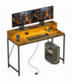 HOMCOM Computer Desk with LED Lights, Study Table with Shelf, Rustic Brown