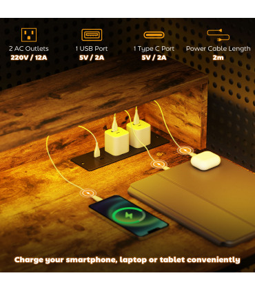 HOMCOM Computer Desk with LED Lights, Study Table with Shelf, Rustic Brown