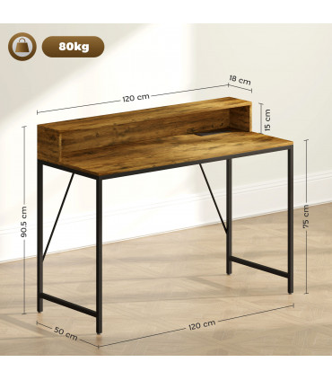 HOMCOM Computer Desk with LED Lights, Study Table with Shelf, Rustic Brown