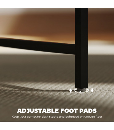 HOMCOM Computer Desk with LED Lights, Study Table with Shelf, Rustic Brown