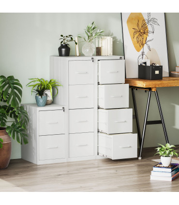 HOMCOM 4 Drawer Filing Cabinet Steel File Cabinet for A4 Letter Size White