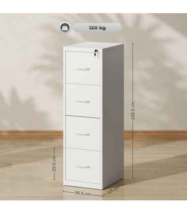HOMCOM 4 Drawer Filing Cabinet Steel File Cabinet for A4 Letter Size White