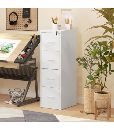 HOMCOM 4 Drawer Filing Cabinet Steel File Cabinet for A4 Letter Size White