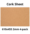 Cork Sheet - 610x455mm - 2mm - Décor and DIY - Pack of 4