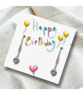 Happy Birthday Party Gift Card & Cubic Zirconia Heart Earrings
