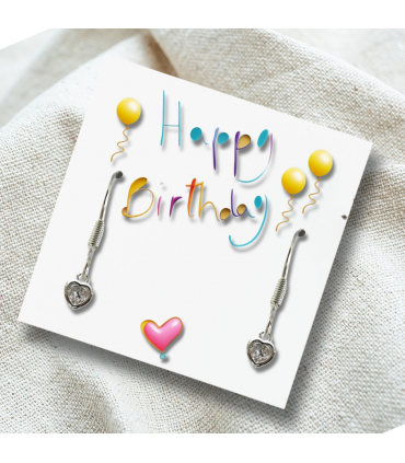 Happy Birthday Party Gift Card & Cubic Zirconia Heart Earrings
