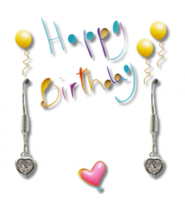 Happy Birthday Party Gift Card & Cubic Zirconia Heart Earrings