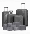 4-Piece Luggage Set with 2 Handbags & 8-Piece Toiletry Kit – Durable PP Suitcase (18in/20in/24in/28in) + 30L Travel Tote + 3L Crossbody Wash Bag – Iron Telescopic Handle – Dark Gray