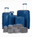 4-Piece Luggage Set with 2 Handbags & 8-Piece Toiletry Kit – Durable PP Suitcase (18in/20in/24in/28in) + 30L Travel Tote + 3L Crossbody Wash Bag – Iron Telescopic Handle – Dark Blue