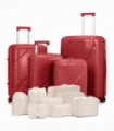 4-Piece Luggage Set with 2 Handbags & 8-Piece Toiletry Kit – Durable PP Suitcase (18in/20in/24in/28in) + 30L Travel Tote + 3L Crossbody Wash Bag – Iron Telescopic Handle – Red