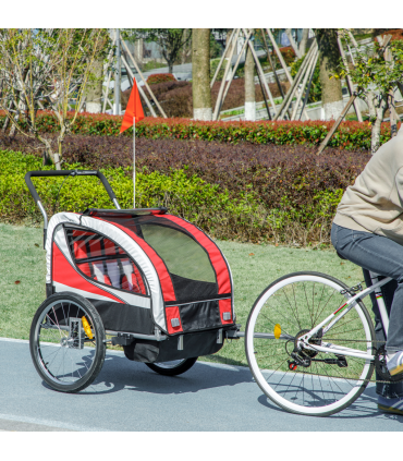 HOMCOM 2 Seat Child Bike Trailer, Baby Bicycle Trailer for 2 Kids, Red