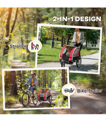 HOMCOM 2 Seat Child Bike Trailer, Baby Bicycle Trailer for 2 Kids, Red
