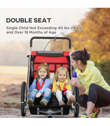 HOMCOM 2 Seat Child Bike Trailer, Baby Bicycle Trailer for 2 Kids, Red