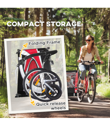 HOMCOM 2 Seat Child Bike Trailer, Baby Bicycle Trailer for 2 Kids, Red