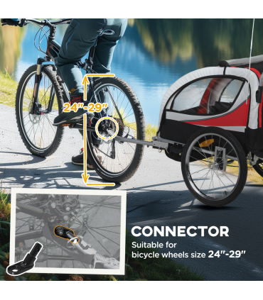 HOMCOM 2 Seat Child Bike Trailer, Baby Bicycle Trailer for 2 Kids, Red