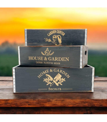 38/34/30CM SET 3 BLACK WOODEN TRAYS