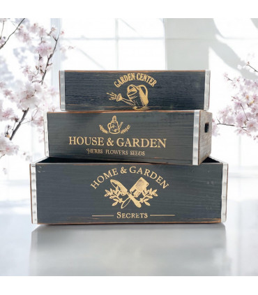 38/34/30CM SET 3 BLACK WOODEN TRAYS