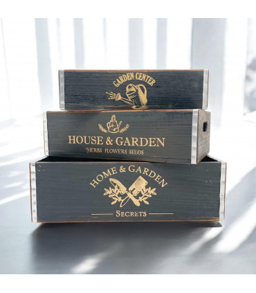 38/34/30CM SET 3 BLACK WOODEN TRAYS