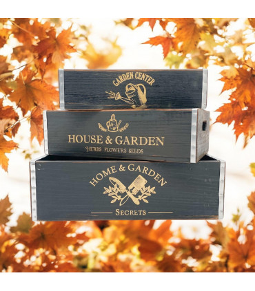 38/34/30CM SET 3 BLACK WOODEN TRAYS