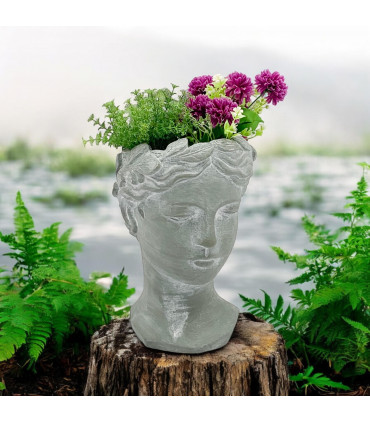 26CM GREY CEMENT BUST POT