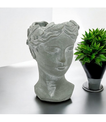 26CM GREY CEMENT BUST POT