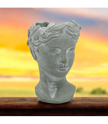 26CM GREY CEMENT BUST POT