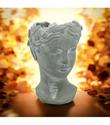 26CM GREY CEMENT BUST POT