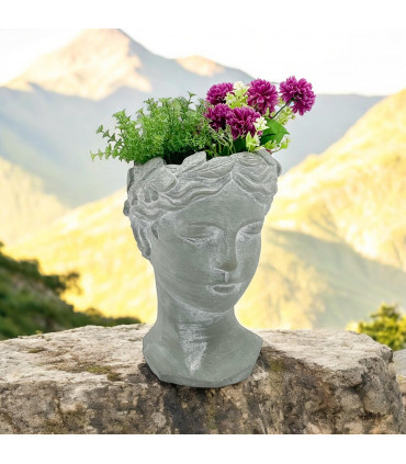 26CM GREY CEMENT BUST POT
